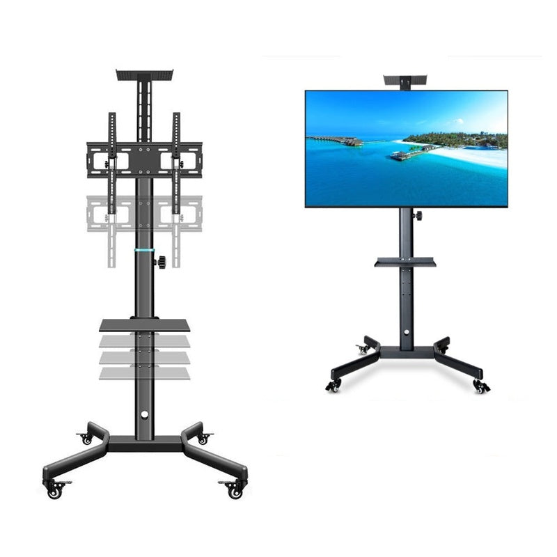 TV stand height adjustable black steel front view