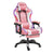 Gaming chair with footrest showing pink PU leather seat