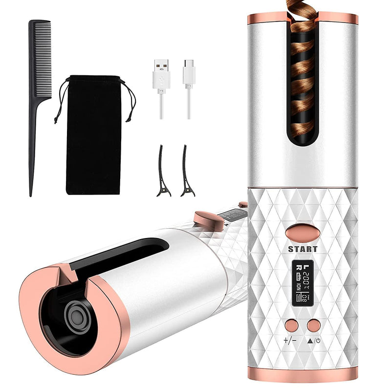 Hair curler cordless automatic showing white colour and compact design