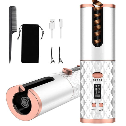 Hair curler cordless automatic showing white colour and compact design