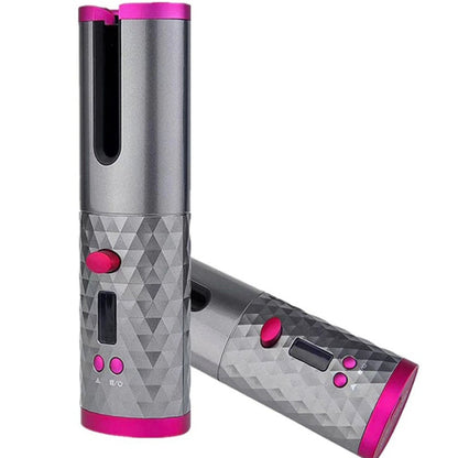 Cordless hair curler showing front view with U type entrance