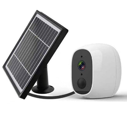 Security camera solar CCTV showing front view with solar panel