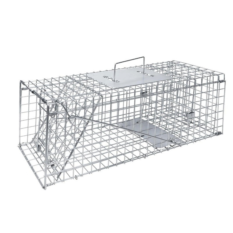 Possum trap large animal trap side view showing galvanized metal