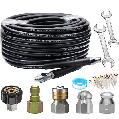 Drain cleaning kit 15m hose with button nozzle for pipe clearing