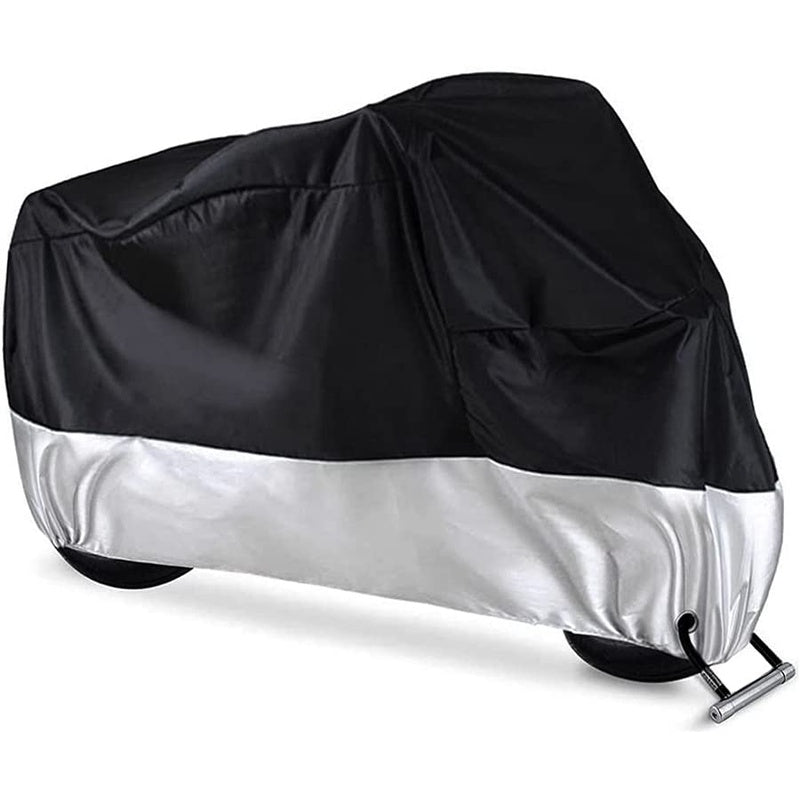 Motorbike cover 2XL black silver front view with lock holes
