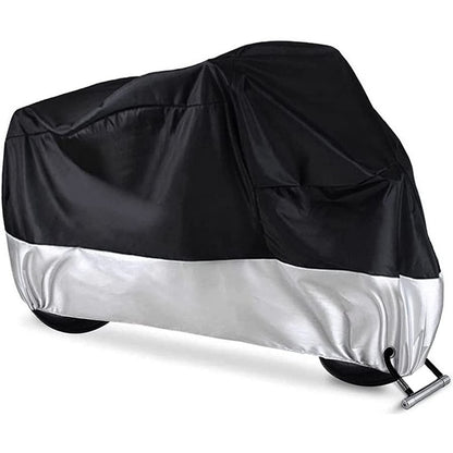 Motorbike cover 2XL black silver front view with lock holes