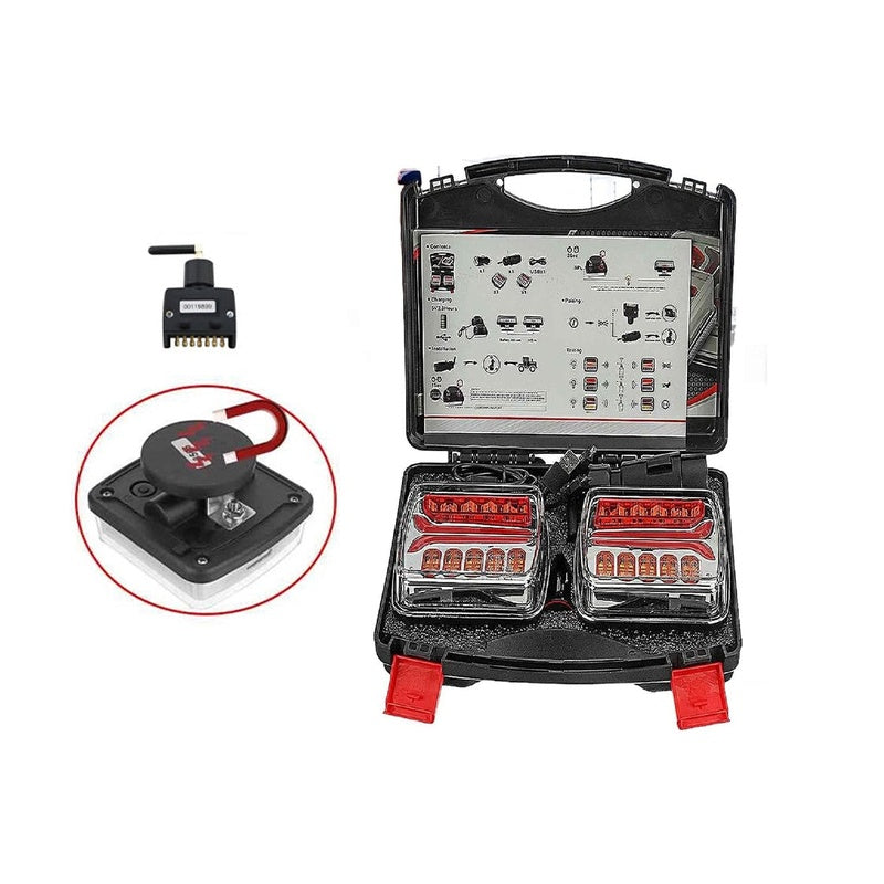 Wireless LED trailer light showing bright red brake light