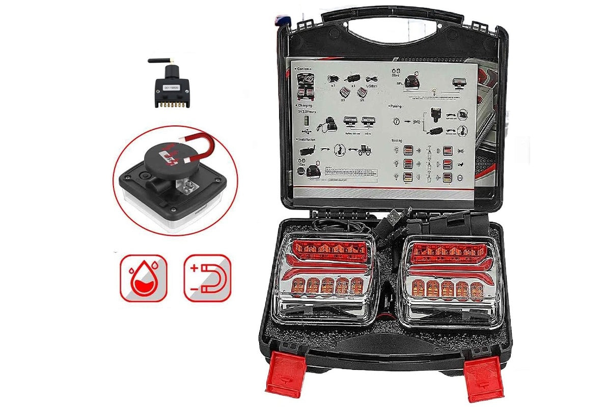 Side view of trailer tail light with amber indicator light