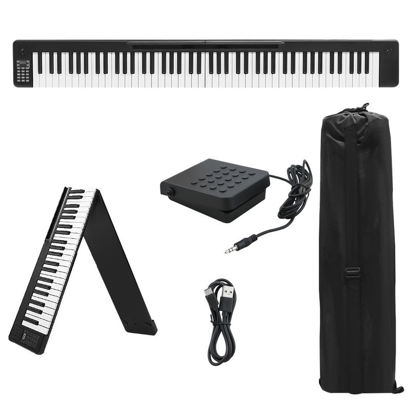 88 key digital stage piano black front view with cover