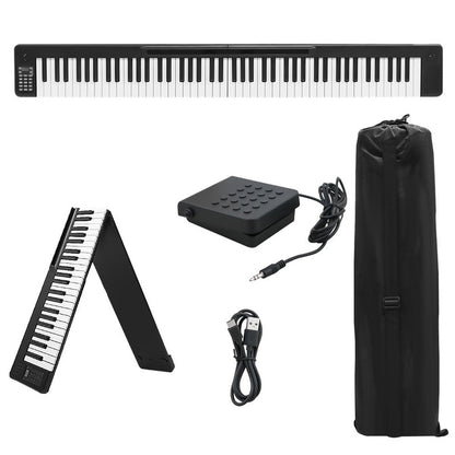 88 key digital stage piano black front view with cover