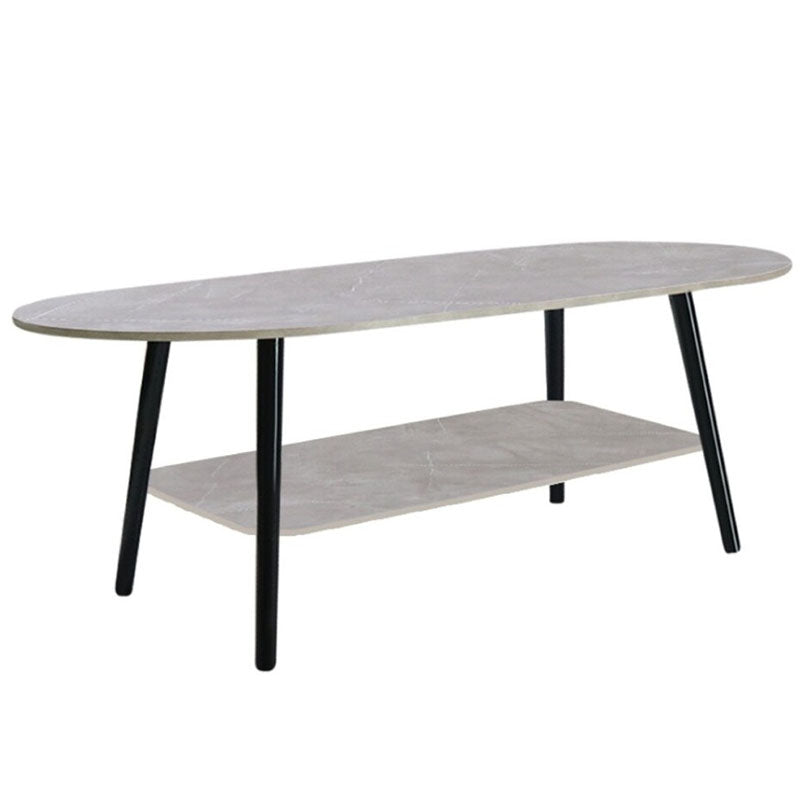 Coffee table grey MDF top with solid wood legs side view