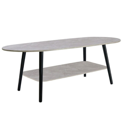 Coffee table grey MDF top with solid wood legs side view