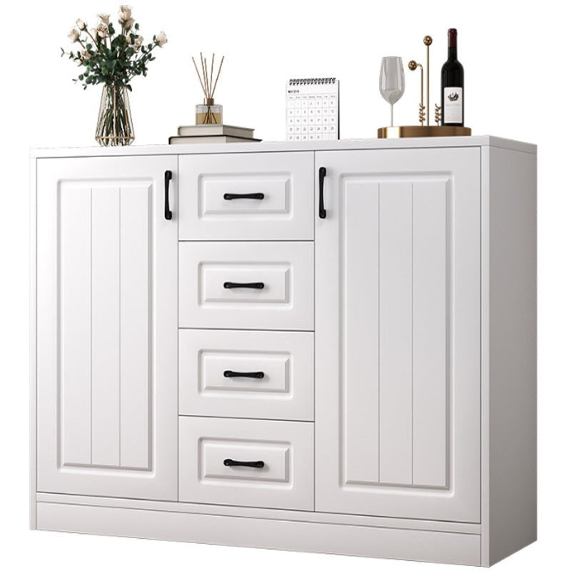 Buffet cabinet side table in white showing front view with doors and drawers