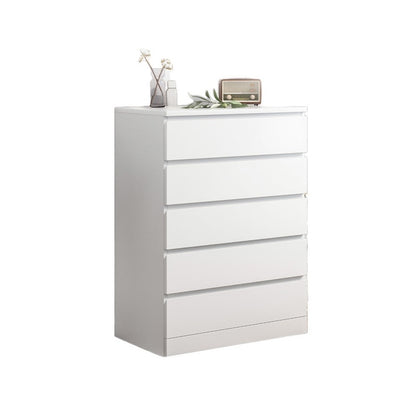 Tall boy drawers white finish front view showing six drawers