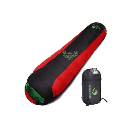 Sleeping bag red colour showing full length view