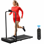 Foldable walking pad treadmill side view showing slim profile