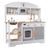 Kids kitchen set wooden playset front view with microwave and stove