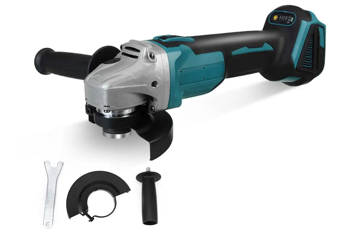 Angle grinder without battery showing compact size and grip