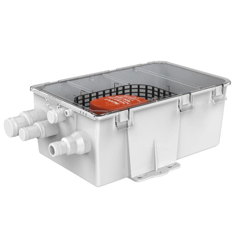 Seaflo automatic shower sump pump clear lid top view