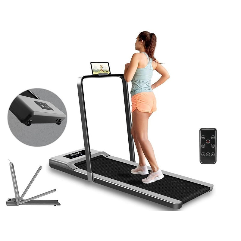 Foldable walking pad treadmill showing compact flat design