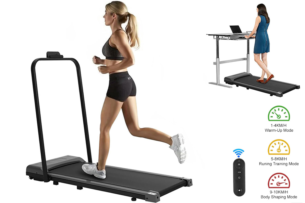 LED display on foldable walking pad treadmill with remote control
