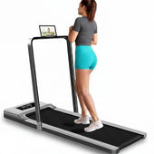 Foldable walking pad treadmill side view showing slim profile