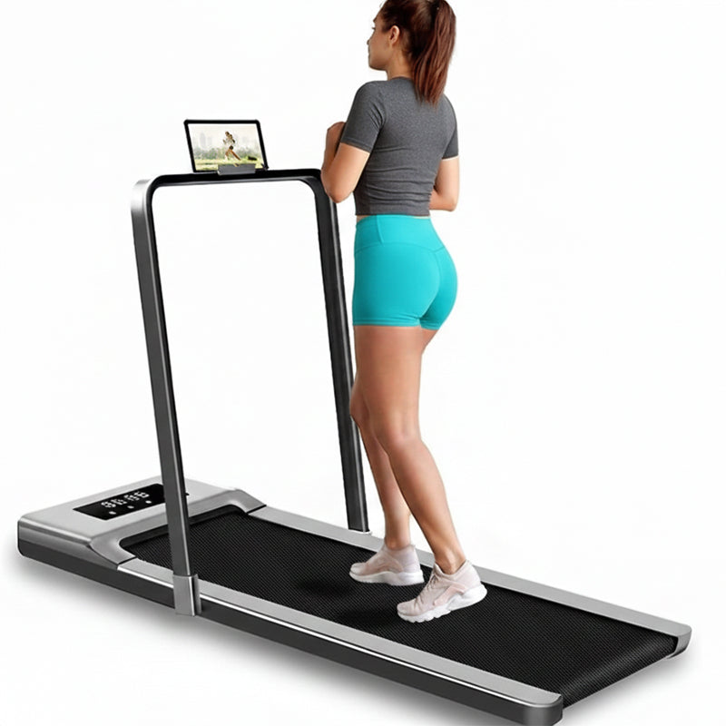 Foldable walking pad treadmill side view showing slim profile
