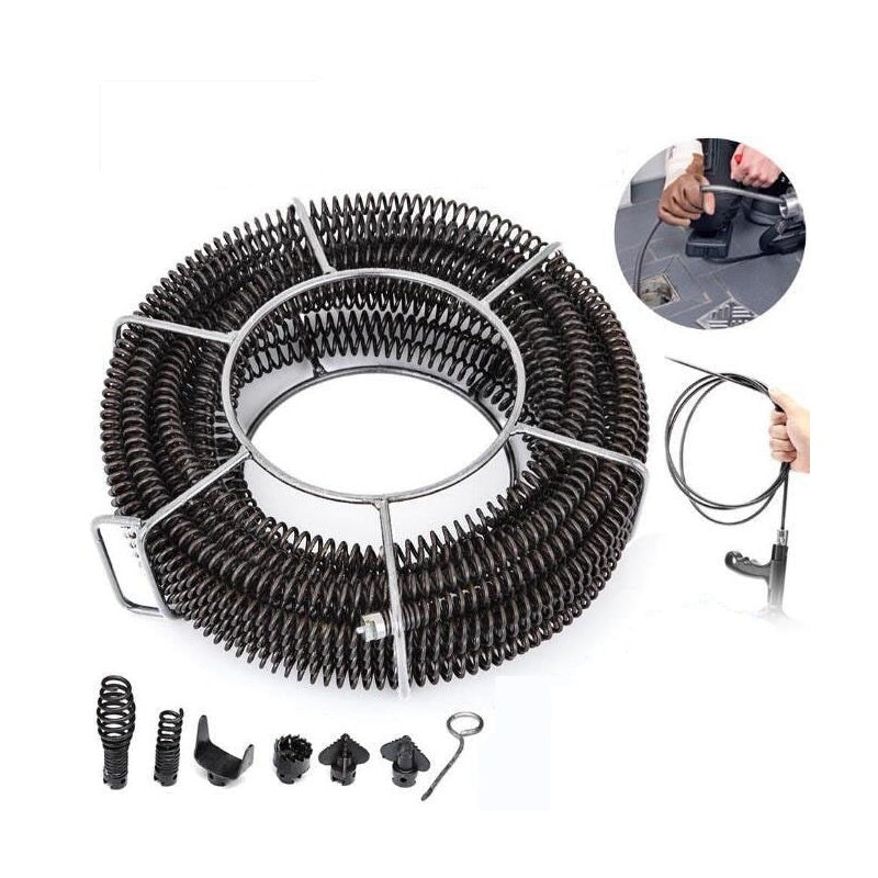 Drain snake pipe cleaner 12m black steel flexible design