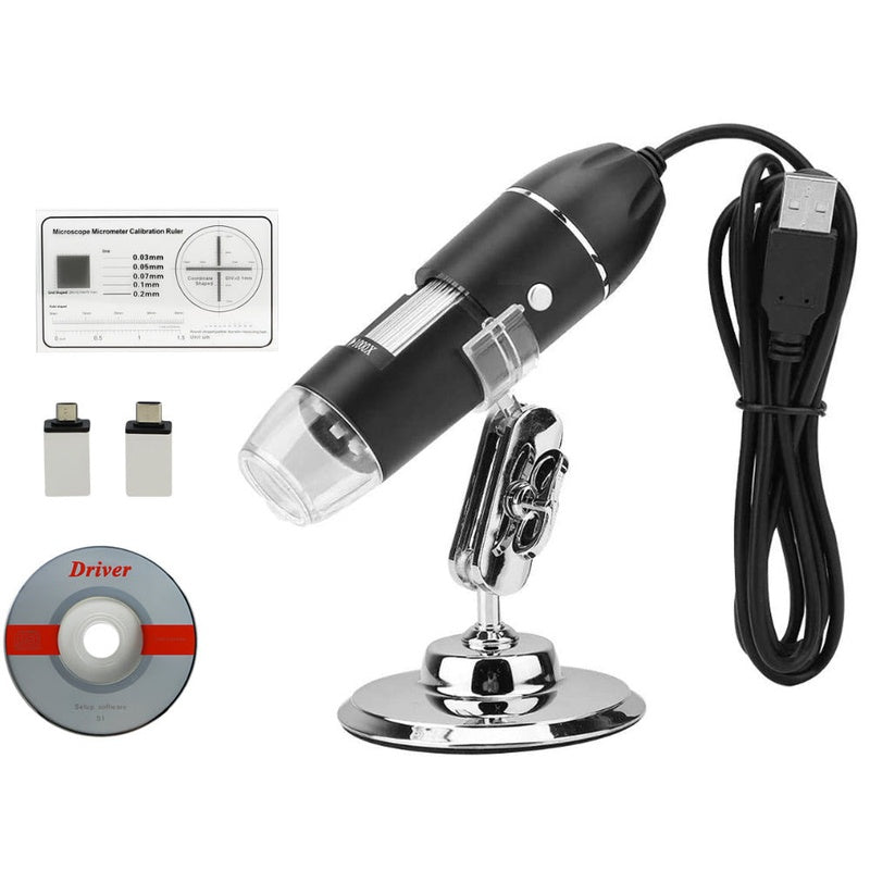 USB microscope digital 1600X zoom showing front view with LED lights
