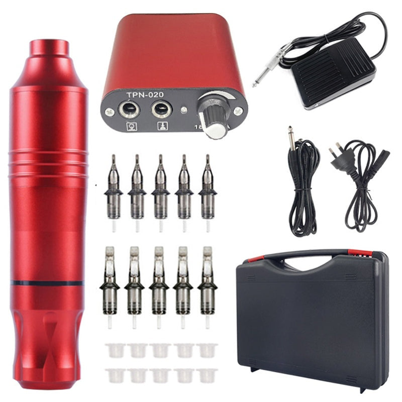 Tattoo kit Combo all in one showing red aluminium alloy machine