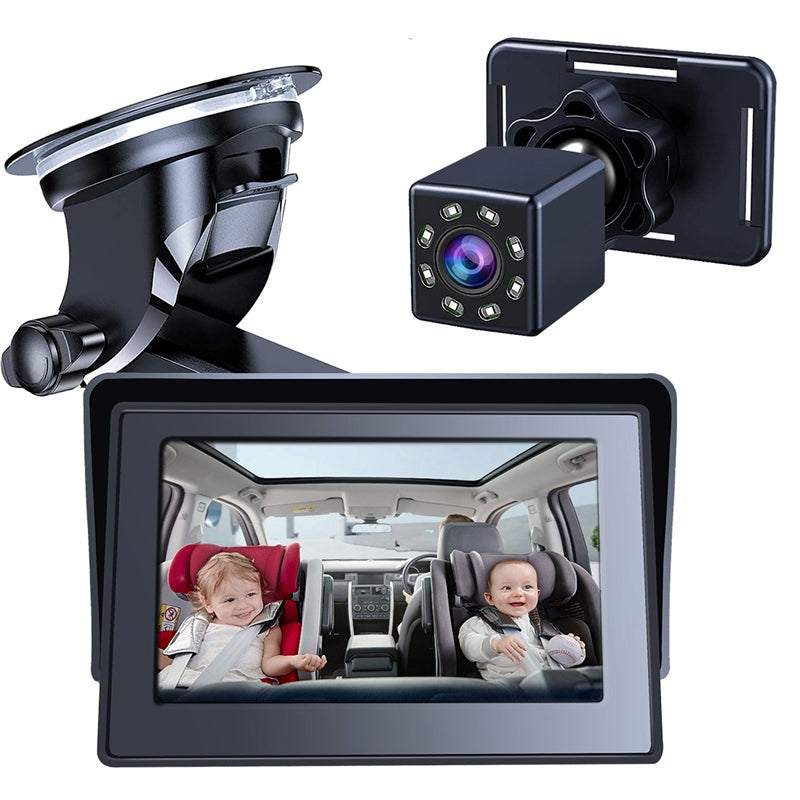 Baby monitor for car showing 43 inch screen on dashboard