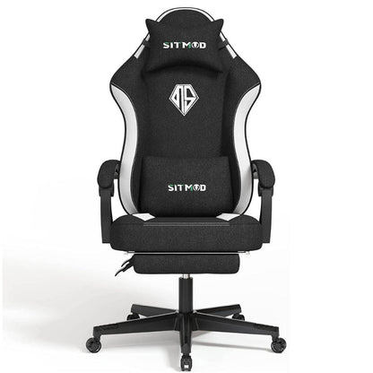 Gaming chair office chair black white side view showing ergonomic backrest
