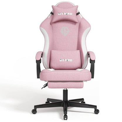 Gaming chair with headrest and lumbar support in pink side view