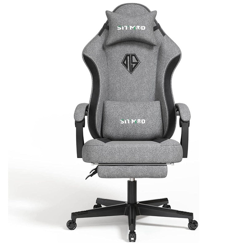 Gaming chair ergonomic video game chair side view in grey fabric