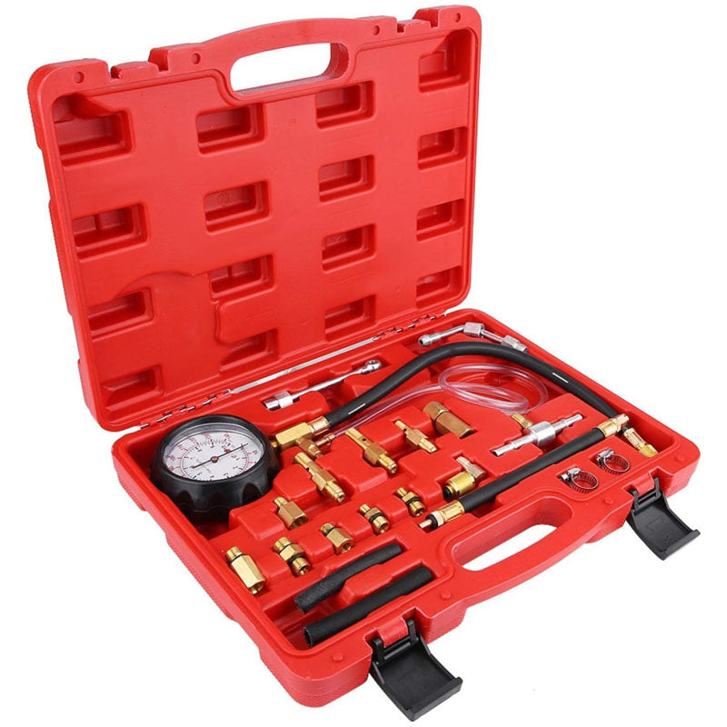 Fuel pressure tester front view showing 90mm gauge face