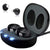Rechargeable hearing aids in black with charging case open