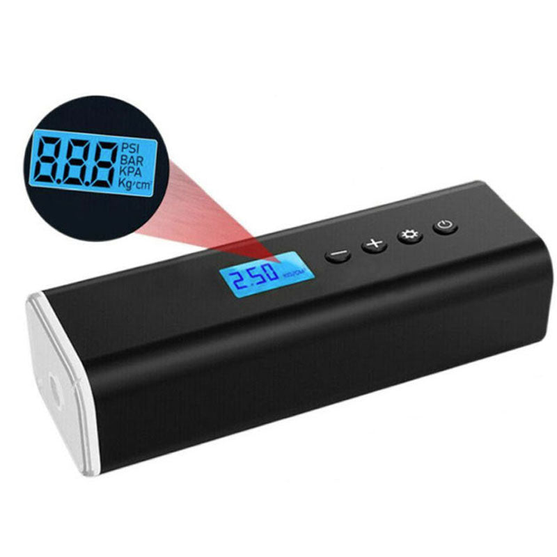 Car tyre inflator showing front view with LCD screen