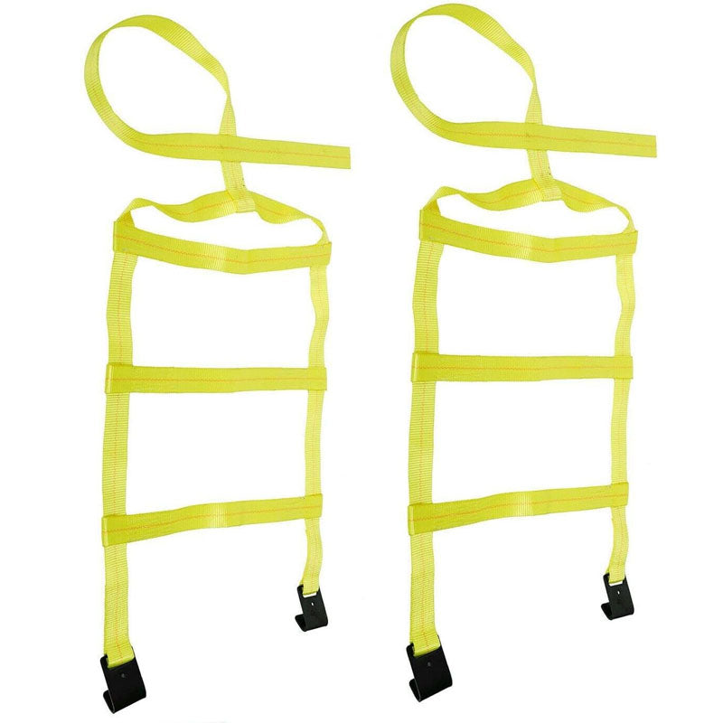 Car tire straps tie downs showing yellow polyester webbing close up