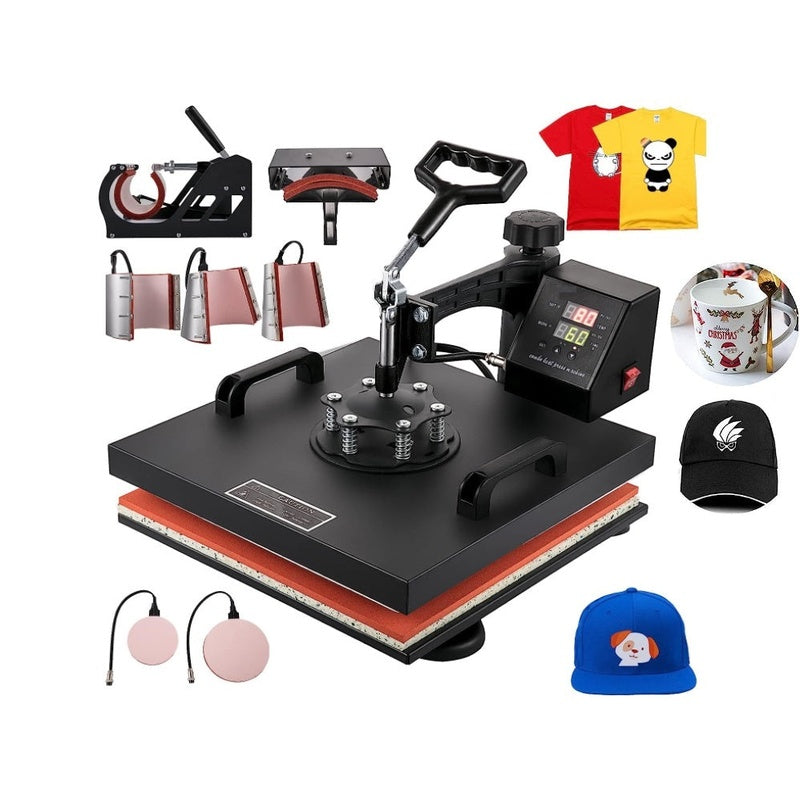 Heat press machine for T-shirts showing front digital control panel