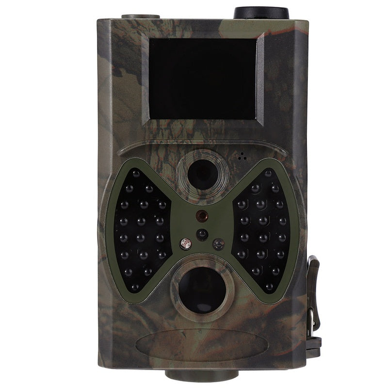 Hunting camera 12MP front view showing lens and sensor