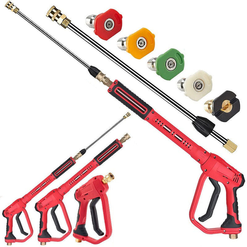 High pressure washer water blaster gun showing black and red handle
