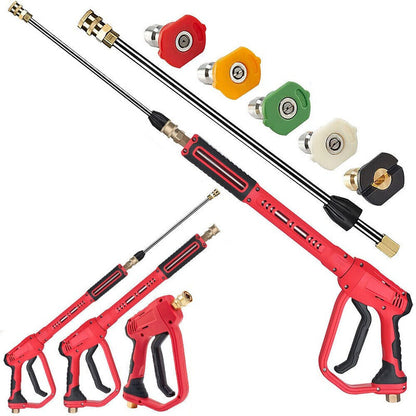 High pressure washer water blaster gun showing black and red handle