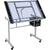 Drafting table with clear toughened glass top angled for drawing