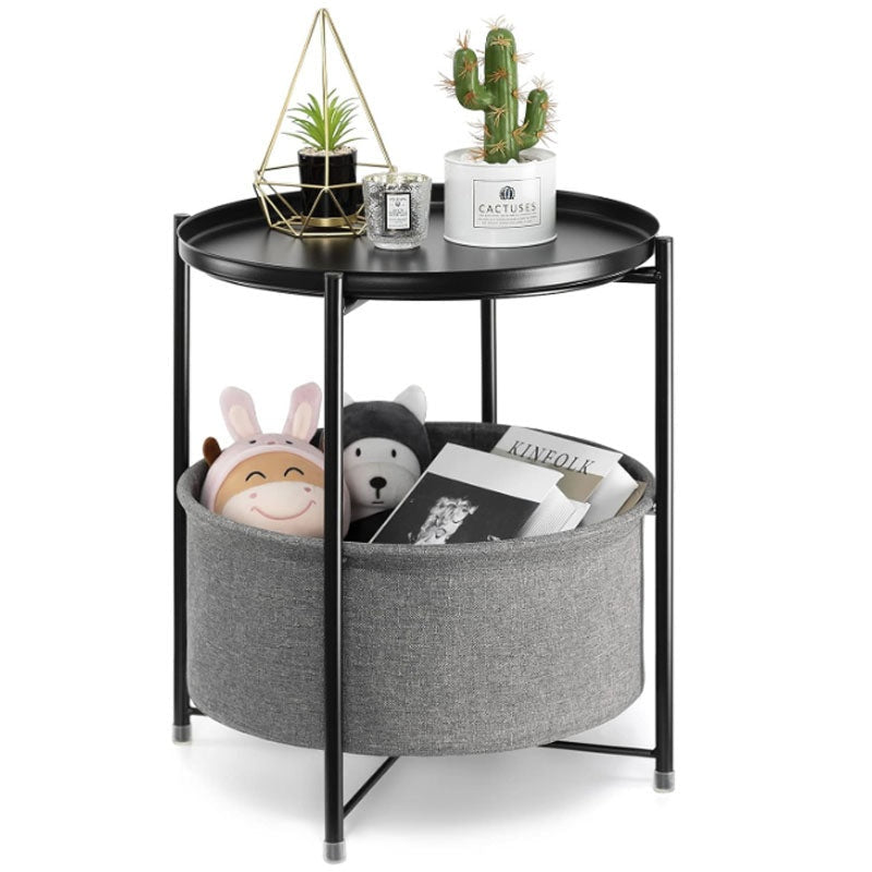 Coffee table side table with round metal frame in black finish