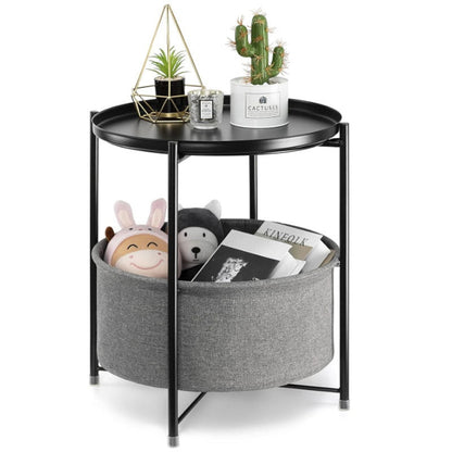 Coffee table side table with round metal frame in black finish
