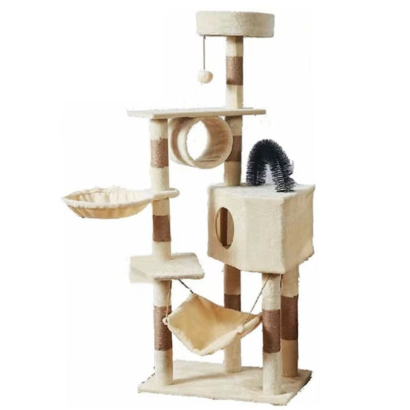 Cat tree house scratching post in beige with sisal rope detail
