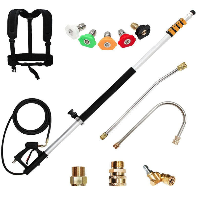 Telescoping pressure washer wand extended to full 73m length
