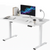 Height adjustable desk table 140cm side view showing white frame