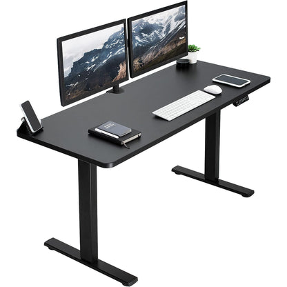 Height adjustable desk table 140cm black frame side view
