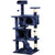 Blue cat tree scratching post with multilevel platforms